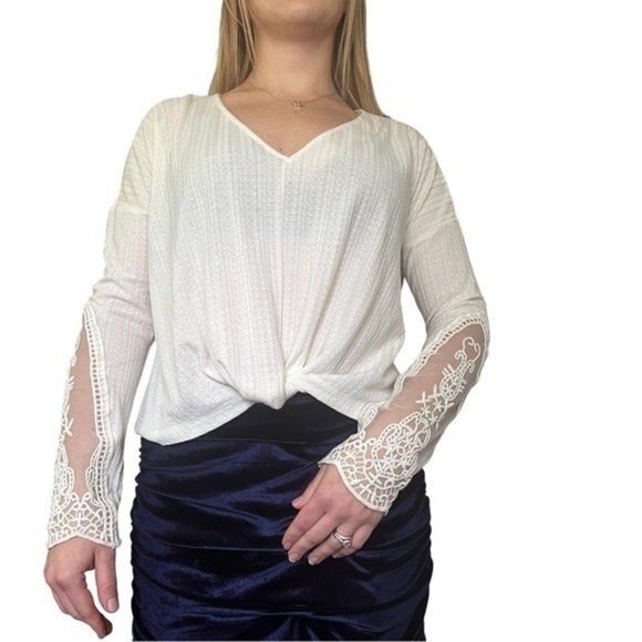 BLUE Rain Boho lace boxy cropped white top/tunic crossover/wrapped front WomenXS - Picture 1 of 16